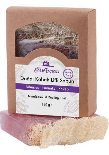 Doğal Kabak Lifi Biberiye-Lavanta- Kakao Masaj Sabunu 120 g - Vegan - Lüks - Çevre Dostu - Bütün Cilt Tipleri İçin Uygun - Üstün Cilt Bakımı - Bitkisel