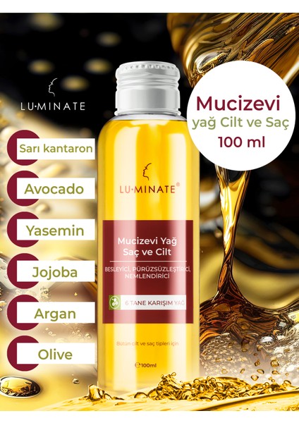 Mucizevi Bakım Yağı Saç ve Vücut Bakım Nemlendirici ve Onarıcı Leke Karşıtı Sarı Kantaron Yasemin Argan Zeytin Avokado Yağı 100 ml