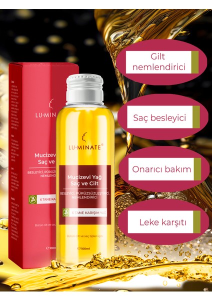 Mucizevi Bakım Yağı Saç ve Vücut Bakım Nemlendirici ve Onarıcı Leke Karşıtı Sarı Kantaron Yasemin Argan Zeytin Avokado Yağı 100 ml
