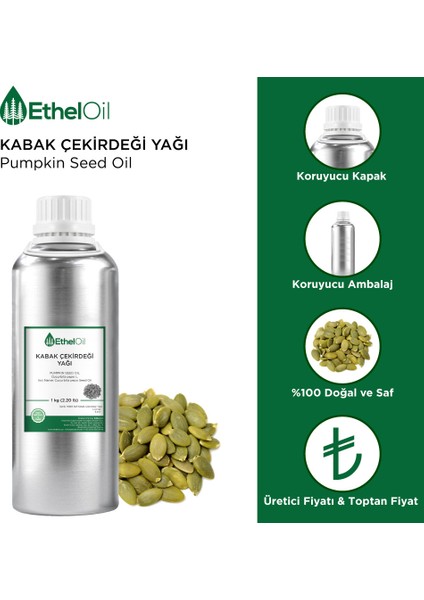 Kabak Çekirdeği Sabit Yağı - Etheloil - 1 kg - %100 Saf ve Sabit Yağ – Üretici Firma, Yüksek Kalite, Toptan Satış - Pumpkin Seed Oil- Cucurbita Pepo L. fiyatları