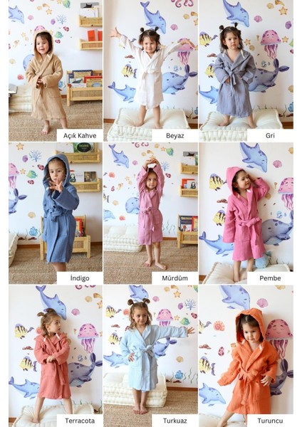Müslin Bebek Çocuk Bornoz, %100 Pamuk 4 Kat Pembe