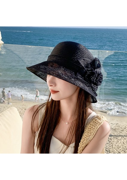 Eva Açık Gezi Organza Saksı Şapka Plaj Plaj Güneşlik Güneş Kremi Şapka - Siyah (Yurt Dışından) fiyatları