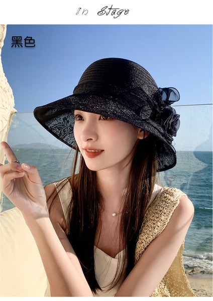 Eva Açık Gezi Organza Saksı Şapka Plaj Plaj Güneşlik Güneş Kremi Şapka - Siyah (Yurt Dışından) fırsatları