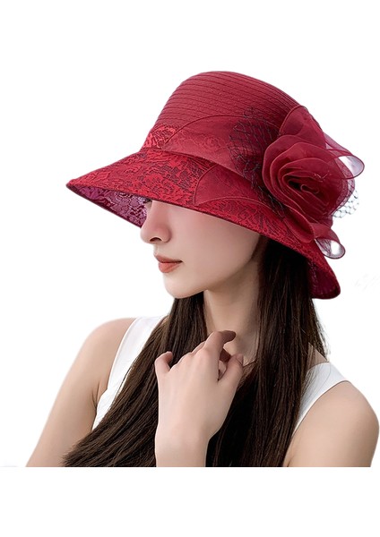 Eva Açık Gezi Organza Saksı Şapka Plaj Plaj Güneşlik Güneş Kremi Şapka - Şarap Kırmızısı (Yurt Dışından)