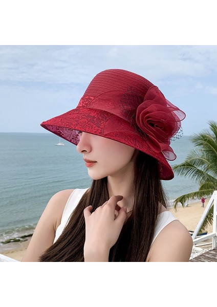 Eva Açık Gezi Organza Saksı Şapka Plaj Plaj Güneşlik Güneş Kremi Şapka - Şarap Kırmızısı (Yurt Dışından) fiyatları