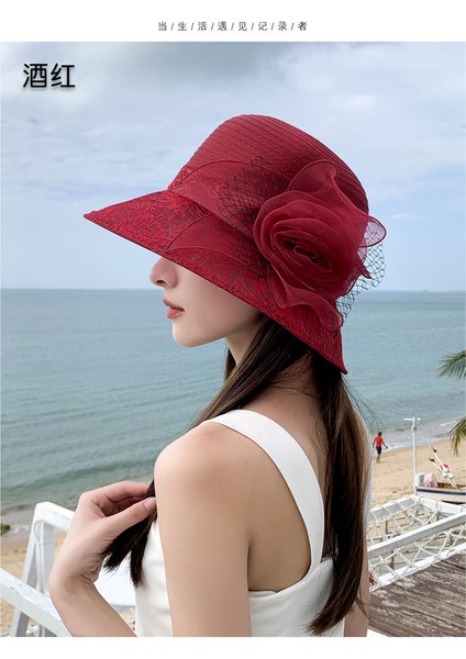 Eva Açık Gezi Organza Saksı Şapka Plaj Plaj Güneşlik Güneş Kremi Şapka - Şarap Kırmızısı (Yurt Dışından) modelleri