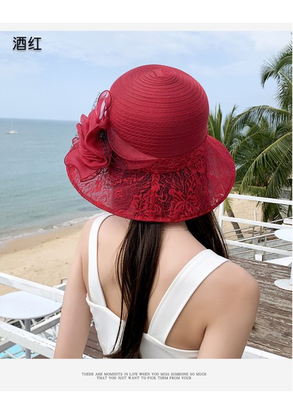 Eva Açık Gezi Organza Saksı Şapka Plaj Plaj Güneşlik Güneş Kremi Şapka - Şarap Kırmızısı (Yurt Dışından) fırsatları