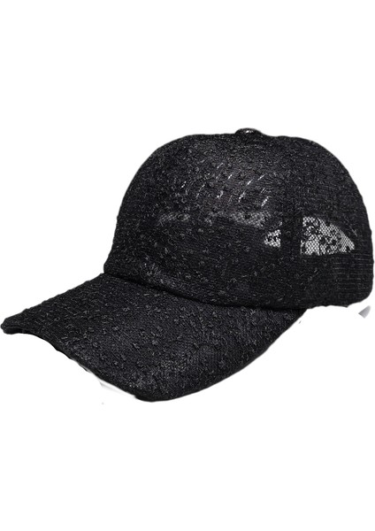 Eva Kadınlar Yaz Küçük Çiçek Ince Nefes Alabilen Örgü Şapka Ördek Dil Şapkası - Siyah (Yurt Dışından)