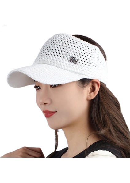 Eva Yaz Güneşi Koruma Örgü Nefes Alabilen Içi Boş Üst Şapka Zirve Şapka - Beyaz (Yurt Dışından)