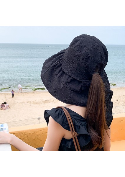 Eva Yaz Açık Uv Koruma Bowtie Beach Kadın Güneş Şapkası - Siyah (Yurt Dışından)