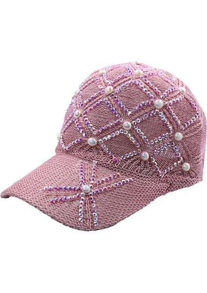 Eva Moda Rhinestone Ekose Kapak Örgü Nefes Alabilen Kadın Güneş Şapkası - Pembe (Yurt Dışından) fiyatları