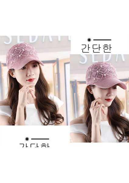 Eva Moda Rhinestone Ekose Kapak Örgü Nefes Alabilen Kadın Güneş Şapkası - Pembe (Yurt Dışından) modelleri