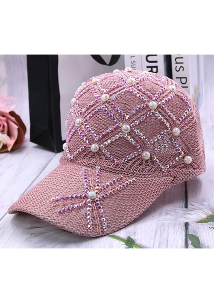 Eva Moda Rhinestone Ekose Kapak Örgü Nefes Alabilen Kadın Güneş Şapkası - Pembe (Yurt Dışından) indirimleri