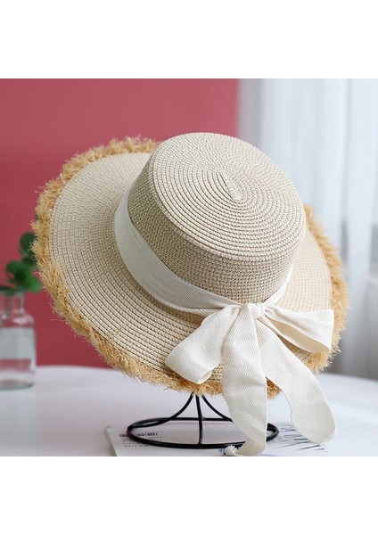 Eva Beyaz Şerit Seaside Tatil Kaba Brim Big Brim Kadınlar Hasır Şapka Güneş Şapkası - Bej (Yurt Dışından) fiyatları