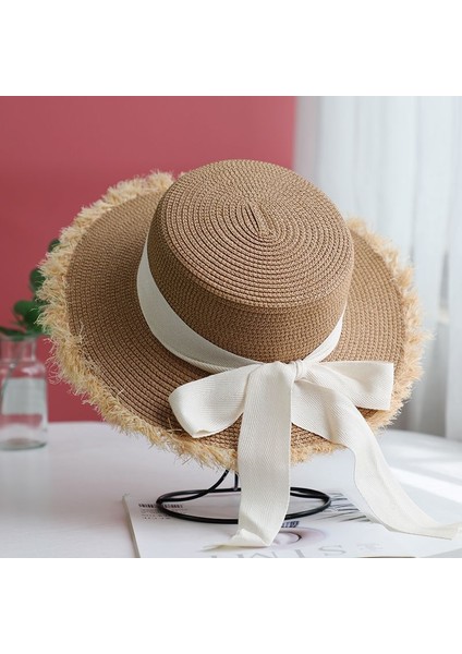 Eva Beyaz Şerit Seaside Tatil Kaba Brim Big Brim Kadınlar Hasır Şapka Güneş Şapkası - Kahve (Yurt Dışından) fiyatları