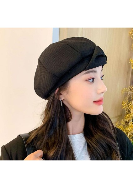 Eva Sonbahar Kış Yeni Tatlı Yay Moda Kadın Bere Şapkası - Siyah (Yurt Dışından)