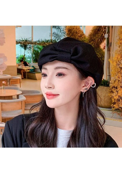 Eva Sonbahar Kış Yeni Tatlı Yay Moda Kadın Bere Şapkası - Siyah (Yurt Dışından)