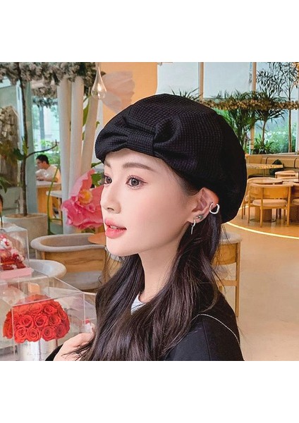 Eva Sonbahar Kış Yeni Tatlı Yay Moda Kadın Bere Şapkası - Siyah (Yurt Dışından)