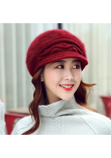 Eva Bayanlar Için Peluş Otter Tavşan Saç Şapkası ile Kış Yün Şapkası - Wind Red (Yurt Dışından) fiyatları