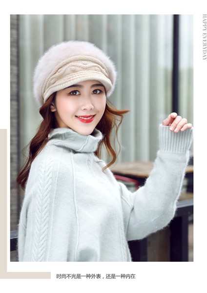 Eva Bayanlar Için Peluş Otter Tavşan Saç Şapkası ile Kış Yün Şapkası - Beige (Yurt Dışından) fırsatları