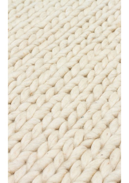 Jade Basketweave Cream Natural Kazak Örgü Desenli El Dokuma Örgü Halı