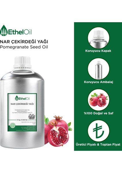 Nar Çekirdeği Sabit Yağı - Etheloil - 5 kg - %100 Saf ve Sabit  Yağ – Üretici Firma, Yüksek Kalite, Toptan Satış - Pomegranate Seed Oil- Punica Granatum L.