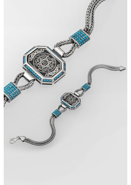 Süleyman Mührü Işleme Yazılı 925 Gümüş Erkek Bileklik