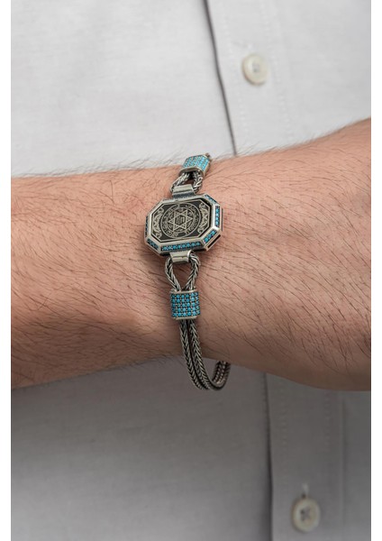 Süleyman Mührü Işleme Yazılı 925 Gümüş Erkek Bileklik modelleri