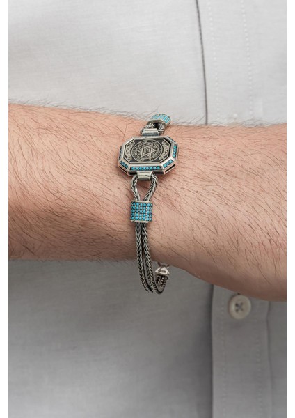 Süleyman Mührü Işleme Yazılı 925 Gümüş Erkek Bileklik fırsatları