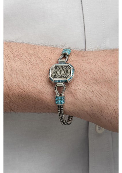 Süleyman Mührü Işleme Yazılı 925 Gümüş Erkek Bileklik indirimleri