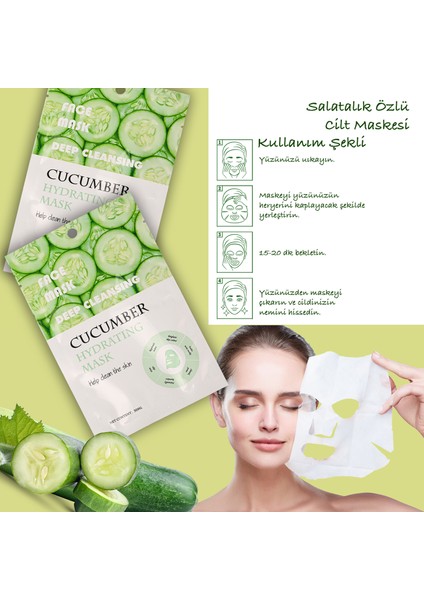 5 Adet Salatalık Özlü Nemlendirici Yüz Bakım Maskesi Cucumber Face Mask XLM359