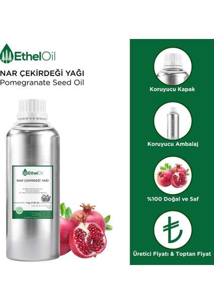 Nar Çekirdeği Sabit Yağı - Etheloil - 1 kg - %100 Saf ve Sabit Yağ – Üretici Firma, Yüksek Kalite, Toptan Satış - Pomegranate Seed Oil- Punica Granatum L. fiyatları