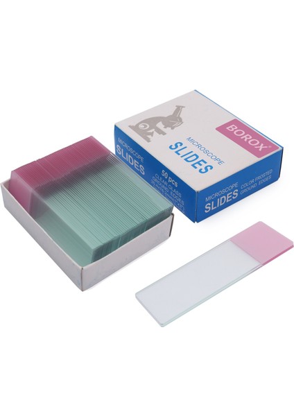 Mikroskop Lamı 50 Adetlik Paket - Tek Yüzey 1/3 Pembe Rodajlı - (Ebat: 25.4 x 76.2 mm) - Mükemmel Düz Yüzey