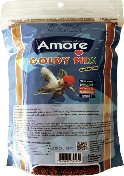 Goldy Mix %37 Yüksek Protein 250 gr Granül Japon Yemi Refill Pack ve 100 ml Lotus Gold Red Balık Yemi