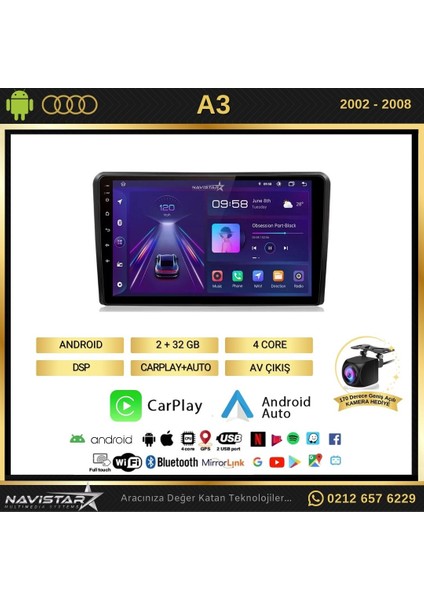 Audi A3 2002-2008 Model 2gb + 32GB Android 13 Kablosuz Carplay N