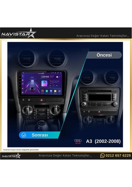Audi A3 2002-2008 Model 2gb + 32GB Android 13 Kablosuz Carplay N