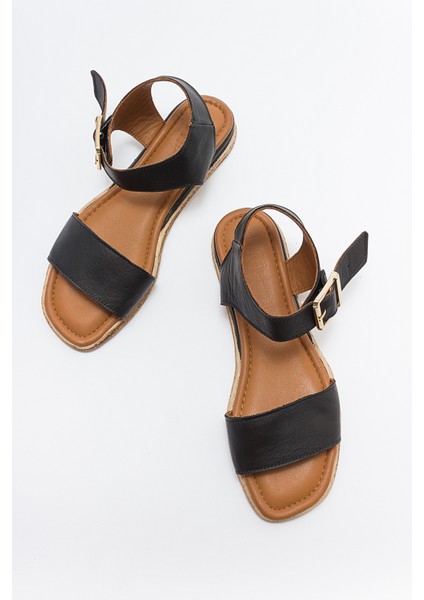 713 Hakıkı Derı Siyah Kadın Sandalet modelleri