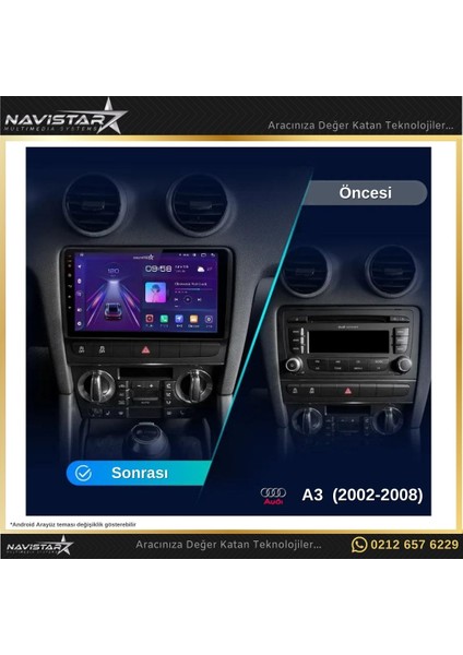 Audi A3 4gb + 64GB 2002-2008 Model Android 13 Kablosuz Carplay N