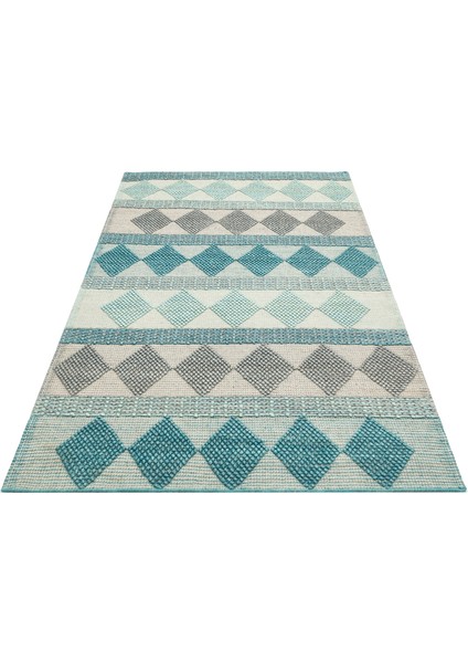 Jade Jd 01 Blue Natural Kazak Örgü Desenli El Dokuma Örgü Halı modelleri