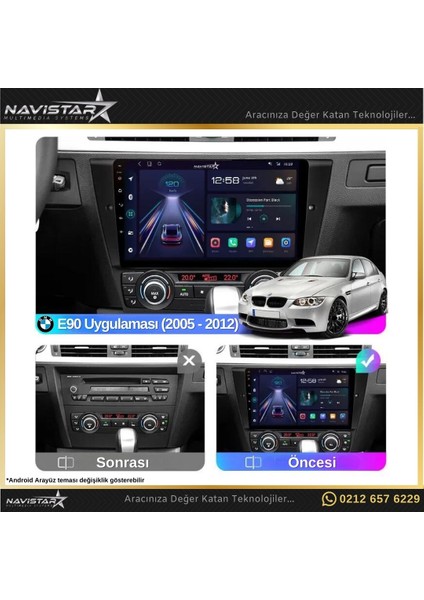 Bmw E90 2005 - 2012 Model 2gb + 32GB Android 13 Kablosuz Carplay modelleri