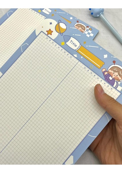 Sevimli Astronot Kız Mavi B5 Not Defteri Scrapbook Planlayıcı Notebook Bullet Journal