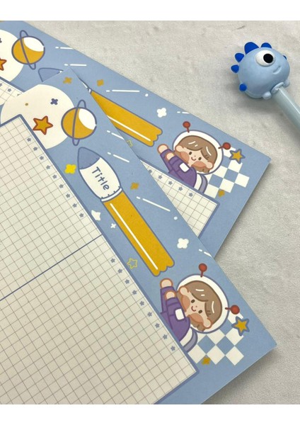 Sevimli Astronot Kız Mavi B5 Not Defteri Scrapbook Planlayıcı Notebook Bullet Journal