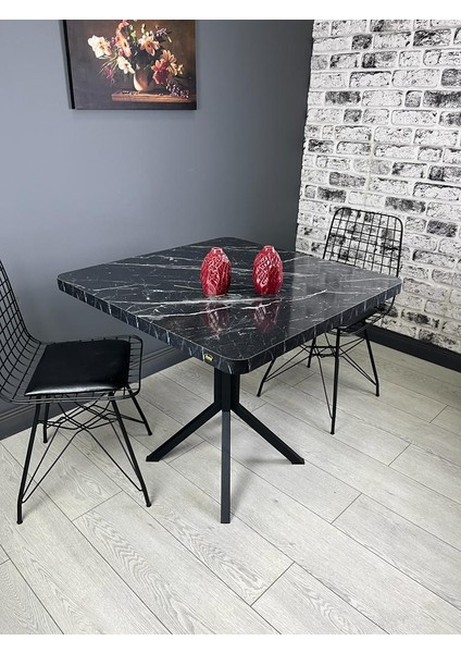 Roma Mutfak Yemek Masası Balkon Masası Kavisli Köşe Metal Siyah Ayak 80 cm