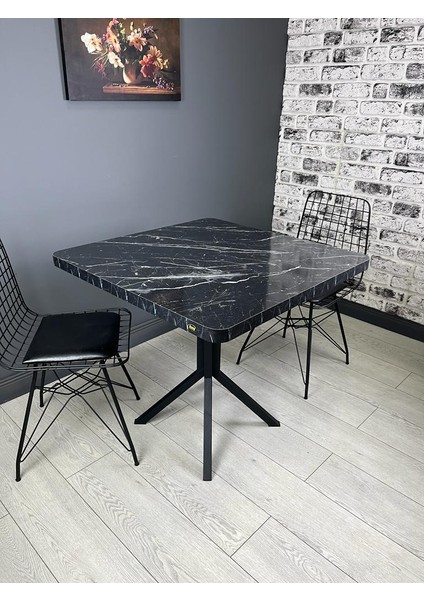 Roma Mutfak Yemek Masası Balkon Masası Kavisli Köşe Metal Siyah Ayak 80 cm