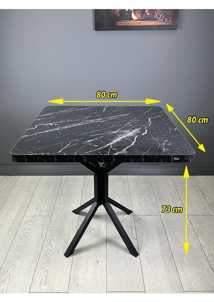 Roma Mutfak Yemek Masası Balkon Masası Kavisli Köşe Metal Siyah Ayak 80 cm