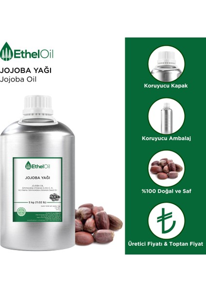 Jojoba Sabit Yağı - Etheloil - 5 kg - %100 Saf ve Sabit Yağ – Üretici Firma, Yüksek Kalite, Toptan Satış -  Jojoba Oil -  Simmondsia Chinensis (Link) Ck