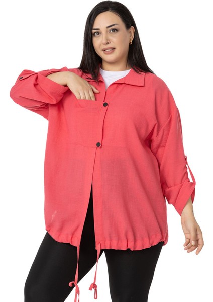 Büyük Beden Cep Detaylı Katlamalı Kollu Fuşya Ceket fiyatları