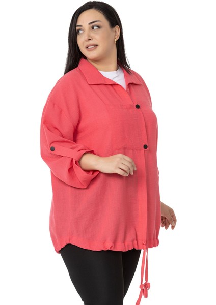 Büyük Beden Cep Detaylı Katlamalı Kollu Fuşya Ceket indirimleri