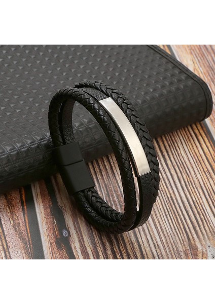 Retro Örgü Erkek Bileklik - Gümüş / Siyah (Yurt Dışından)