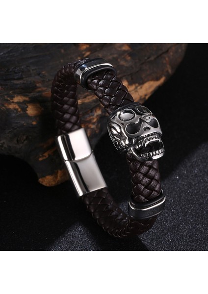 Erkek Titanyum Deri Bileklik - Kahverengi (Yurt Dışından)